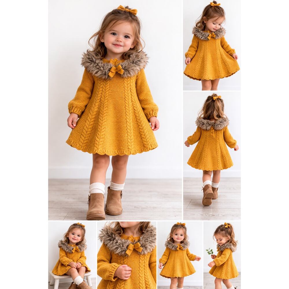 Christian Siriano New York Toddler Knit Sweater Dress Faux Fur Collar 12M
